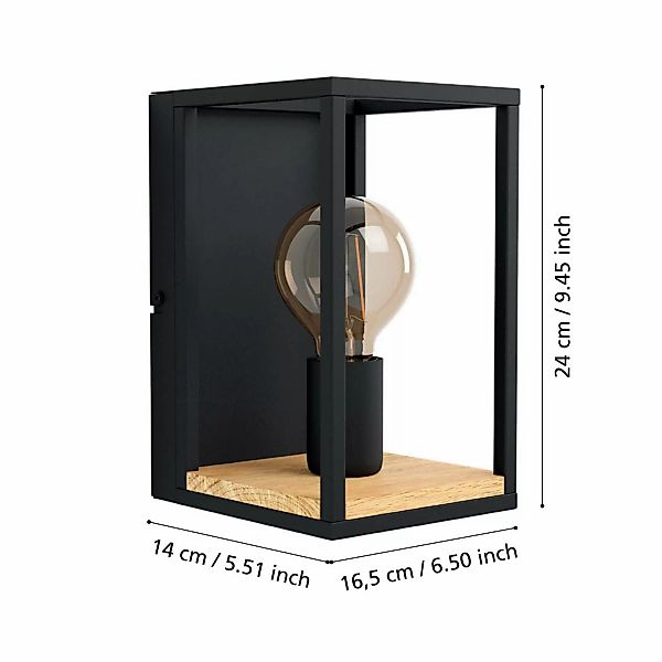 Wandleuchte Libertad, Breite 14 cm, schwarz/holz, Stahl günstig online kaufen