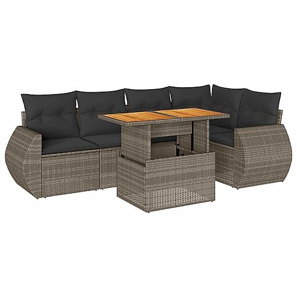 vidaXL 6-Tlg Garten-Sofagarnitur mit Kissen Grau Poly Rattan 3327266 günstig online kaufen