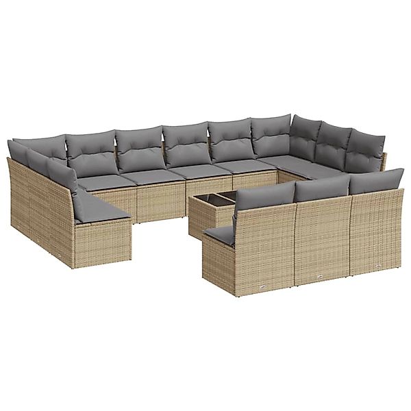 vidaXL 14-Tlg Garten-Sofagarnitur mit Kissen Beige Poly Rattan 3250238 günstig online kaufen