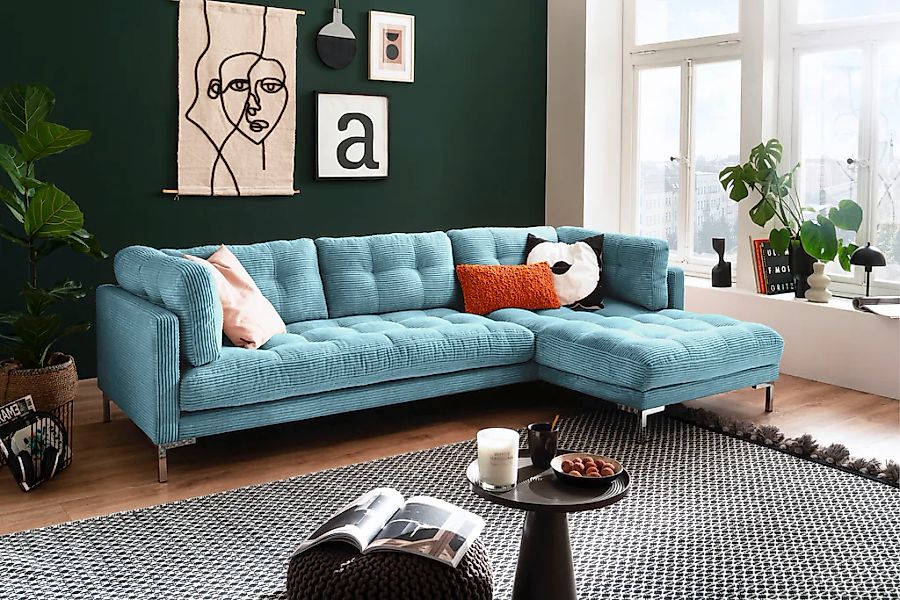 Trends by HG Ecksofa "Landau L-Form" in Cord-Stoff mit Metallfuß günstig online kaufen