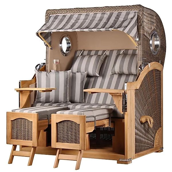 bene,iving Strandkorb Komplettset Ammersee Teak Bullauge PE Grau Modell 537 günstig online kaufen