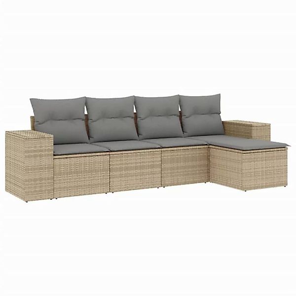 vidaXL Sofaelement 5-tlg. Garten-Sofagarnitur mit Kissen Beige Poly Rattan günstig online kaufen