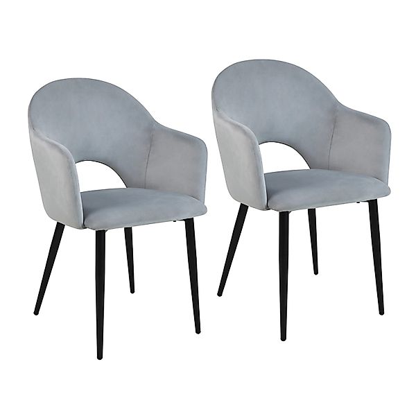 Svita Hailey 2er Set Esszimmerstühle Küchen-Sessel Gepolstert Samt Grau günstig online kaufen