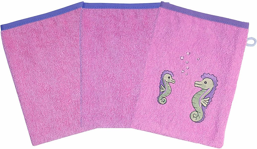 Wörner Waschhandschuh "Seepferdchen" 3er-Set, mit Stickerei günstig online kaufen