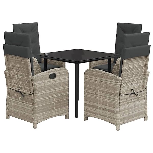 vidaXL 5-Tlg Garten-Essgruppe mit Kissen Hellgrau Poly Rattan 3212421 günstig online kaufen