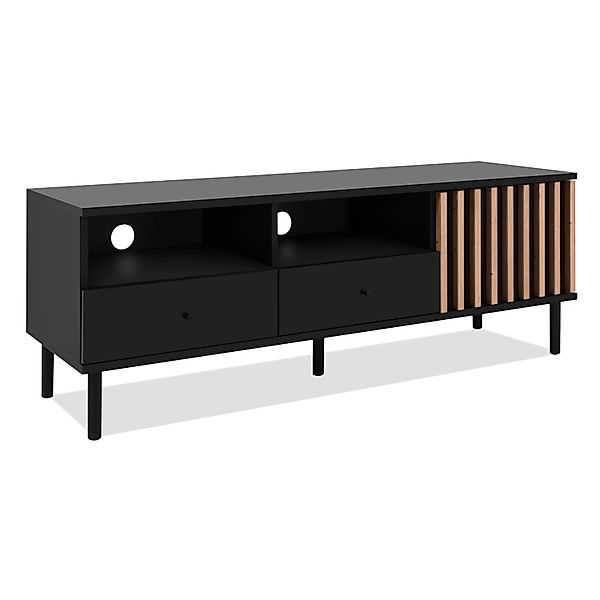 Furn.Design TV-Lowboard Schwarz Eiche 138 cm mit 3D Lamellen Biella günstig online kaufen