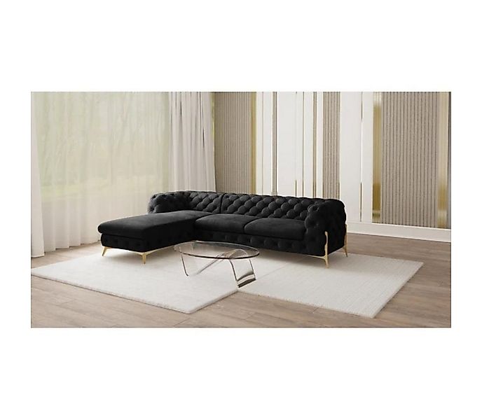 S-Style Möbel Ecksofa Ashley mit Ottomane, Chesterfield mit Goldenen Metall günstig online kaufen