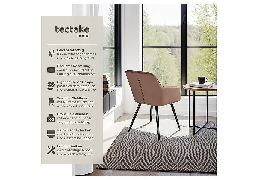 tectake Esszimmerstuhl Küchenstuhl Marilyn Samtoptik, schwarze Stuhlbeine ( günstig online kaufen