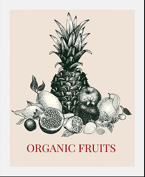 queence Bild »Organic Fruits«, Obst-Obst Bilder-Schriftzug-Kunst-Pflanzen-P günstig online kaufen
