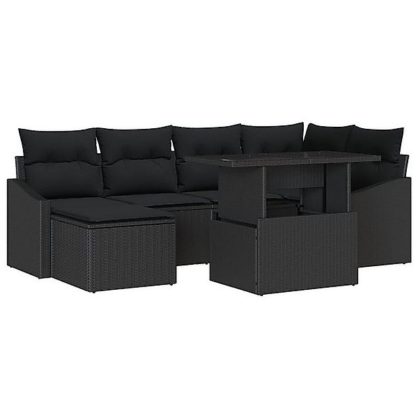 vidaXL Loungesofa 7-tlg. Garten-Sofagarnitur mit Kissen Schwarz Poly Rattan günstig online kaufen
