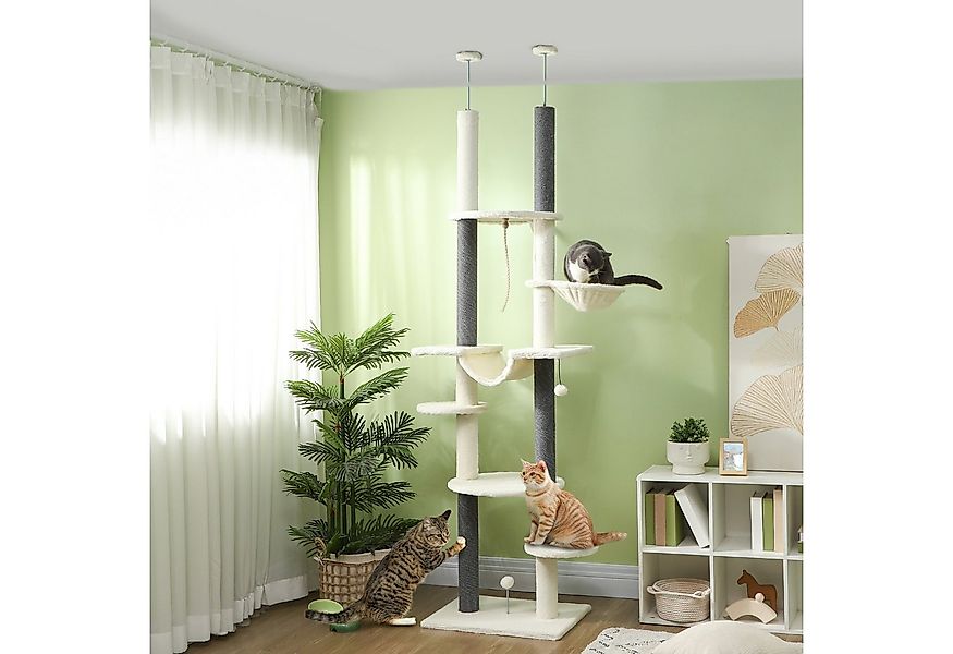 PawHut Kratzbaum Deckenhoch, 225-255 cm, mit Hängematten, Kratzstämmen, Kor günstig online kaufen