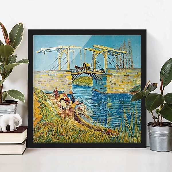 Bild mit Rahmen Kunstdruck - Quadrat Vincent van Gogh - Zugbrücke in Arles günstig online kaufen