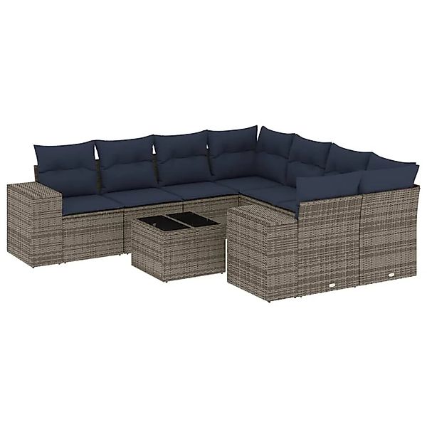 vidaXL 9-Tlg Gartensofa-Set mit Kissen Grau Polyrattan 3222360 günstig online kaufen