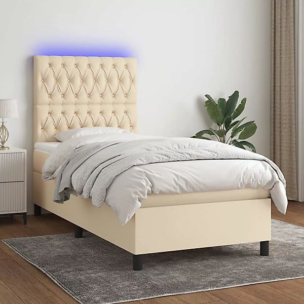 Vidaxl Boxspringbett Mit Matratze & Led Creme 100x200 Cm Stoff günstig online kaufen