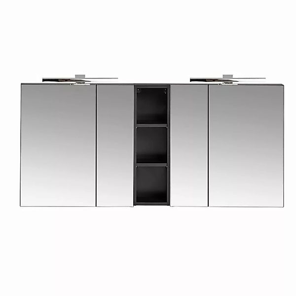 Doppel-Spiegelschrank, 140cm, LED-Beleuchtung, matt schwarz, PUEBLA-56-BLAC günstig online kaufen