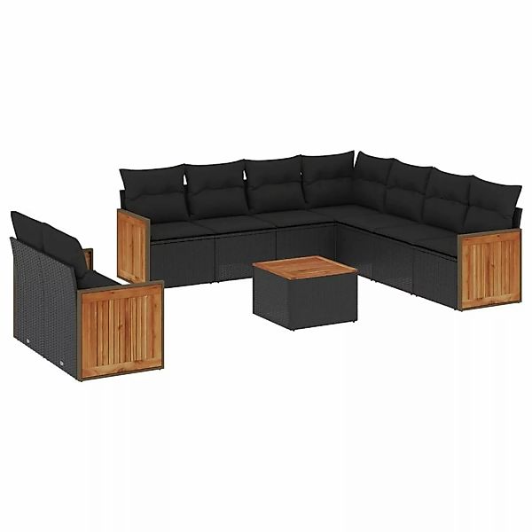 vidaXL 10-Tlg Garten-Sofagarnitur mit Kissen Schwarz Poly Rattan 3260186 günstig online kaufen