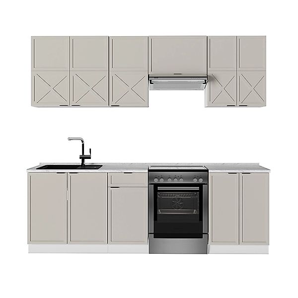 Vicco Fame-Line Küchenzeile GrauBeige/Weiß 240 cm AP Anthrazit ohne E-Gerät günstig online kaufen