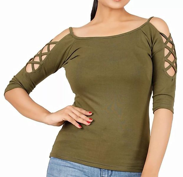 Guru-Shop Longsleeve Goa Shirt, Boho Shirt 1/2 Ärmel - olivgrün alternative günstig online kaufen