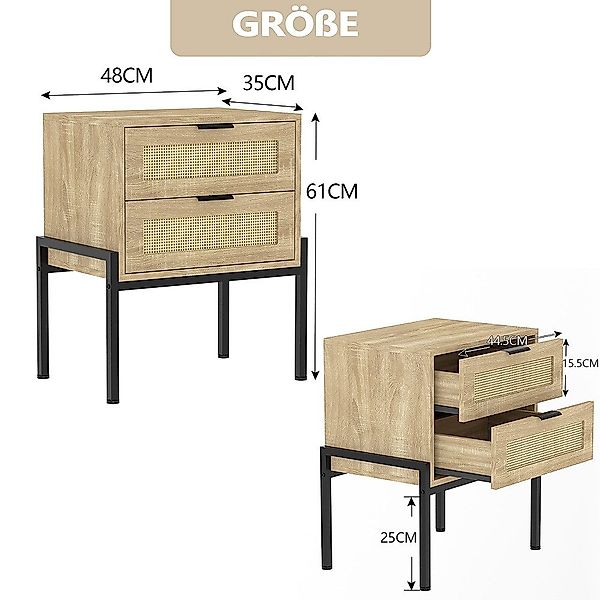 WAOHO Nachttisch Nachttisch Rattan, 2 Schubladen, günstig online kaufen