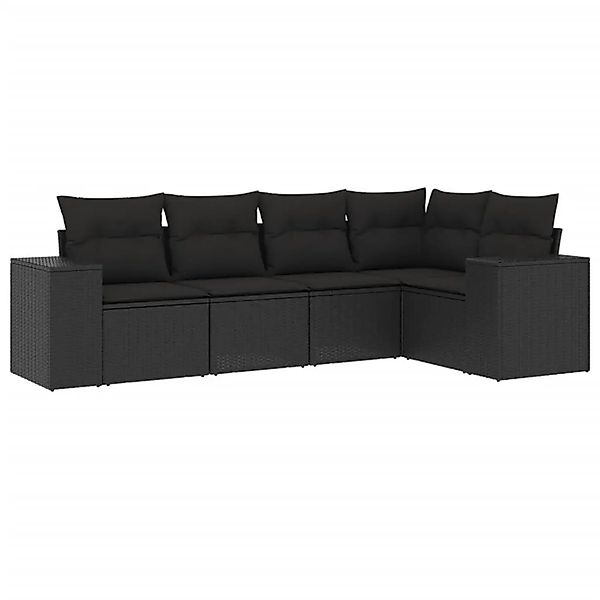vidaXL 5-Tlg Garten-Sofagarnitur mit Kissen Schwarz Poly Rattan 3222524 günstig online kaufen