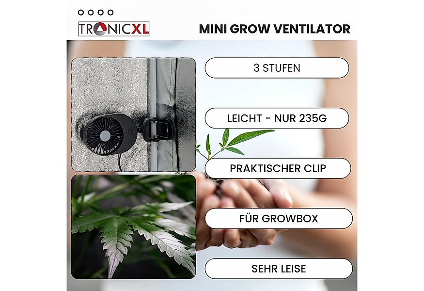 TronicXL Mini USB-Ventilator Grow Ventilator mit Clip Klemme Clipventilator günstig online kaufen