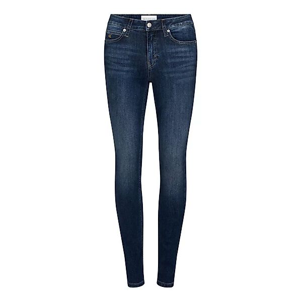 Calvin Klein Jeans – Eng geschnittene Jeans mit mittelhohem Bund in verwasc günstig online kaufen