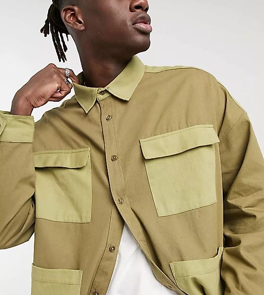 Reclaimed Vintage Inspired – Hemdjacke aus Twill in Khaki-Grün günstig online kaufen