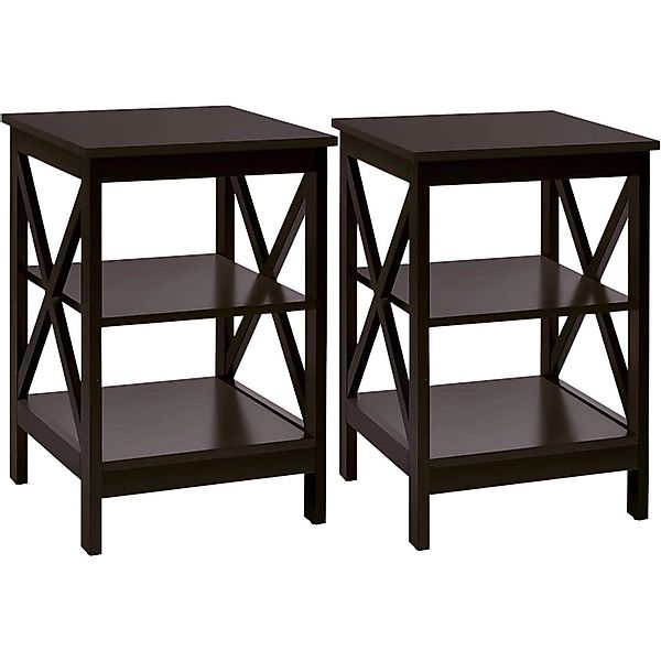Costway Nachttisch 3 Ebenen 2er Set Beistelltisch X-förmig Braun günstig online kaufen