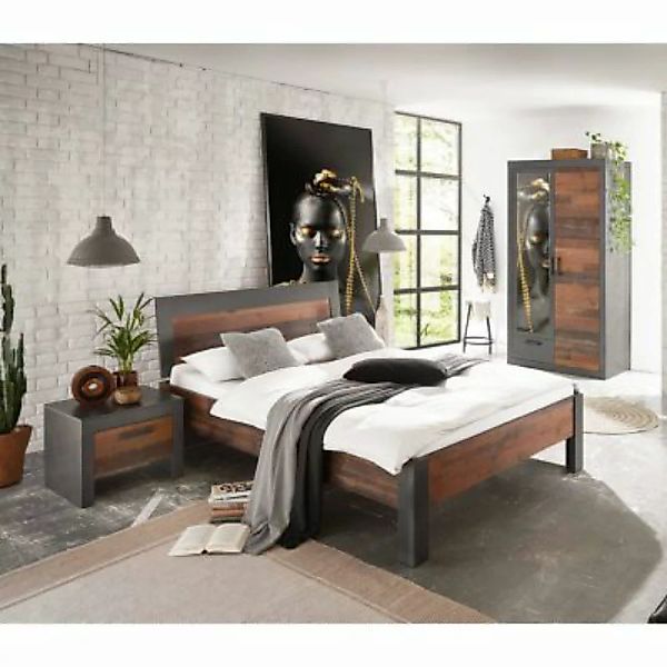 Lomadox Schlafzimmer 3-tlg. Set im Industrial Look BERLIN-S-61 Liegefläche günstig online kaufen