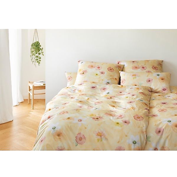 Elegante Mako Satin Bettwäsche Pastel 24519-3 Blumen Gelb 135x200 günstig online kaufen