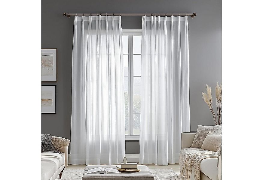 Deconovo Vorhang Voile Leinenoptik Gardinen mit Kräuselband Gardinenschal W günstig online kaufen