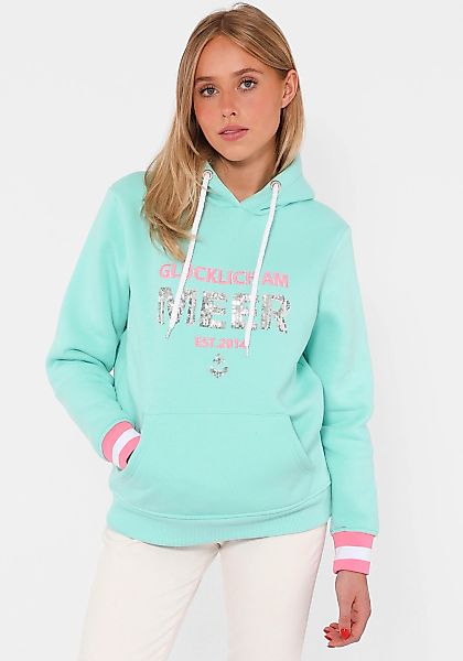Zwillingsherz Hoodie ""Glücklich am Meer"" mit Pailletten, Kapuze und kontr günstig online kaufen