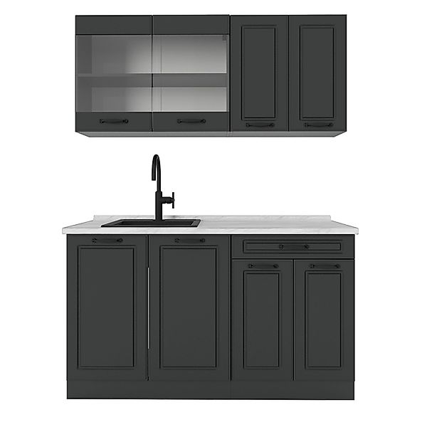 Vicco R-Line Singleküche Anthrazit Landhaus/Anthrazit 140 cm AP Marmor günstig online kaufen