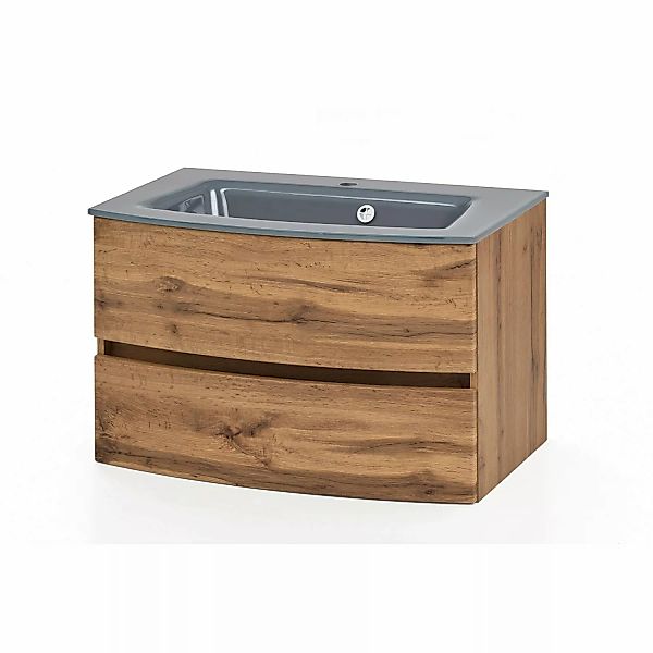 Held Möbel Waschtisch Salerno 80 cm Wotaneiche, graues Glasbecken günstig online kaufen