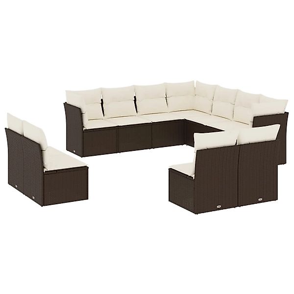 vidaXL 11-Tlg Garten-Sofagarnitur mit Kissen Braun Poly Rattan 3249662 günstig online kaufen
