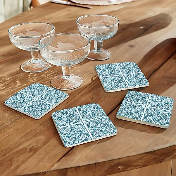 queence Getränkeuntersetzer "Blau Weiß Mosaik Fliesen Steine" Mosaik Set To günstig online kaufen