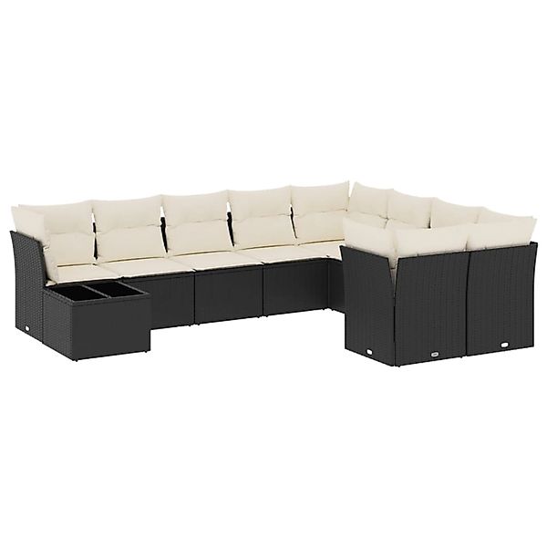 vidaXL 10-Tlg Garten-Sofagarnitur mit Kissen Schwarz Poly Rattan 3218186 günstig online kaufen