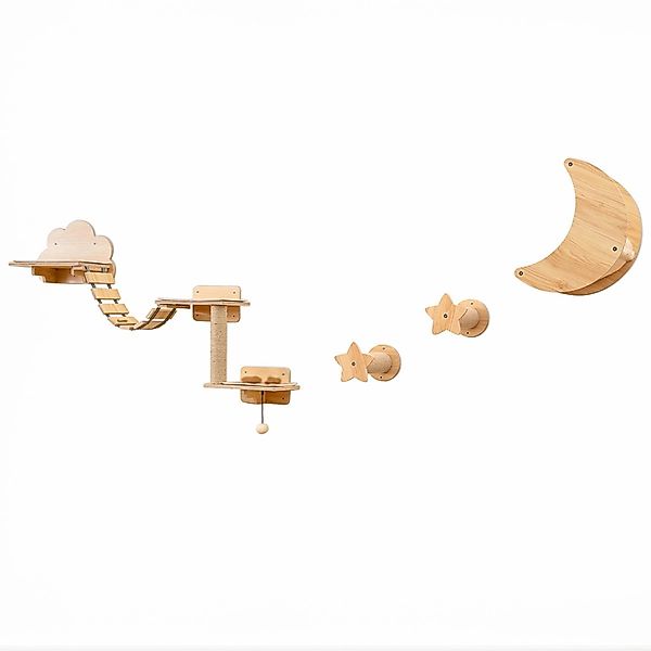 Costway Katzenbaum Wand Kletterbaum Holz Natur 6 PCS-Hängematte günstig online kaufen