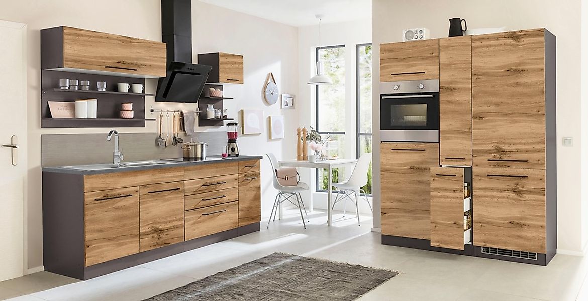 KOCHSTATION Küchenzeile »KS-Tulsa« mit E-Geräten, Breite 380 cm, schwarze M günstig online kaufen