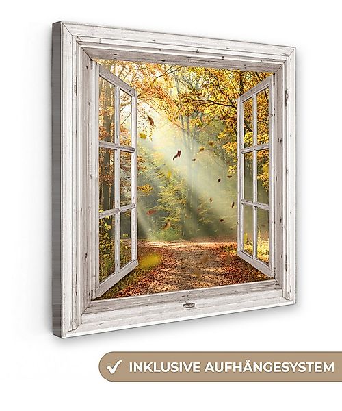 OneMillionCanvasses® Leinwandbild Wald - Bäume - Herbst - Sonne - Herbstblä günstig online kaufen