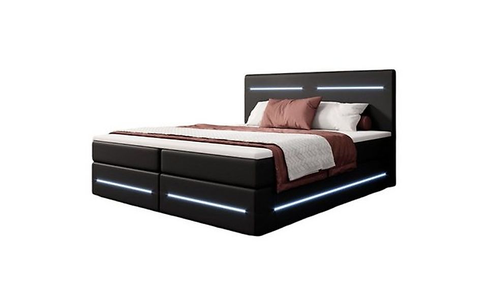 Luxusbetten24 Boxspringbett Evelyn, mit Stauraum, LED-Beleuchtung und Kunst günstig online kaufen