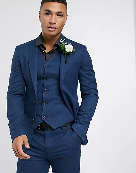 ASOS DESIGN Wedding – Enge Anzugjacke aus Twill-Wollmischung, in Blau günstig online kaufen