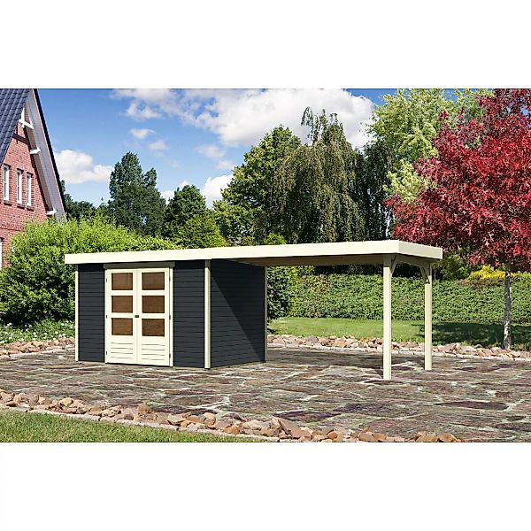 Karibu Gartenhaus Boras 4 Anthrazit 557 cm x 217 cm mit Anbaudach günstig online kaufen