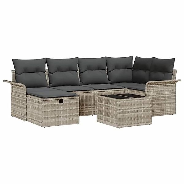 vidaXL Gartensofa-set mit Kissen 7-Tlg Hellgrau Poly-Rattan 3358891 günstig online kaufen