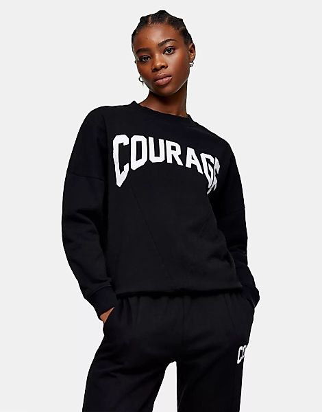 Topshop – Sweatshirt in Schwarz mit „Courage“-Print günstig online kaufen