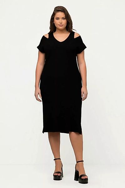 Ulla Popken Midikleid Midikleid Strickkleid Cut-Out V-Ausschnitt Halbarm günstig online kaufen