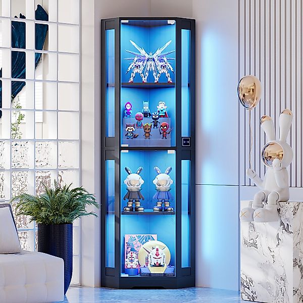BROTTAR Eckvitrine 4-stöckiger Eckglasanzeigeschrank mit LED günstig online kaufen