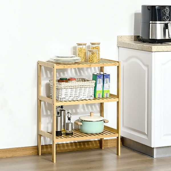 HOMCOM Badregal Standregal 3 Ebenen Bambusregal Küchenregal für Bad Küche W günstig online kaufen