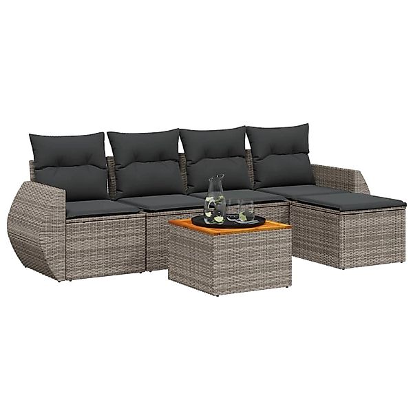 vidaXL 6-Tlg Garten-Sofagarnitur mit Kissen Grau Poly Rattan 3224982 günstig online kaufen
