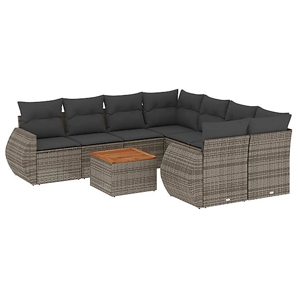 vidaXL 9-Tlg Garten-Sofagarnitur mit Kissen Grau Poly Rattan 3257264 günstig online kaufen